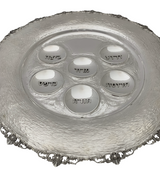 FINE 925 STERLING SILVER HANDMADE MODERN STRIATED SLEEK ORNATE 3 LEG SEDER PLATE
