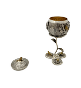 925 STERLING SILVER & GILDED HANDMADE MULTI BIRD LEAF APPLIQUE RIZHIN CUP & TRAY