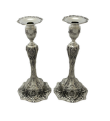 ANTIQUE C.D. PEACOCK 925 STERLING SILVER HANDMADE PIERCED FLORAL CANDLESTICKS