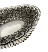 ANTIQUE 925 STERLING SILVER HANDMADE HEAVY CHASED FLORAL REPOUSSE OVAL DISH