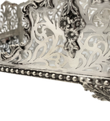 925 STERLING SILVER HANDMADE FLORAL LEAF APPLIQUE OPEN SWIRL FLAT NAPKIN HOLDER