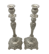 925 STERLING SILVER HANDMADE LEAF APPLIQUE CHASED SWIRL MATTE SHINY CANDLESTICKS