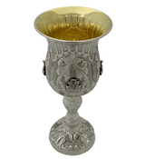 FINE LARGE 925 STERLING SILVER HANDMADE CHASED SWIRL LEAF APPLIQUE ELIYAHU CUP