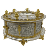 925 STERLING SILVER & GILDED HANDMADE CHASED LEAF APPLIQUE SEDER PLATE & SHELVES