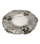 925 STERLING SILVER HANDMADE LEAF APPLIQUE CHASED ORNATE MATTE SHINY CUP & TRAY