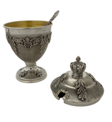 925 STERLING SILVER HANDMADE FLORAL LEAF APPLIQUE ORNATE MATTE HONEY DISH & TRAY