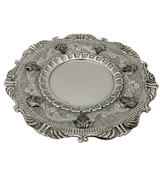 925 STERLING SILVER HANDMADE CHASED LEAF APPLIQUE MATTE SHINY ELIYAHU CUP & TRAY