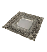 FINE ITALIAN 925 STERLING SILVER HANDMADE CHASED SWIRL ORNATE SQUARE CUP & TRAY