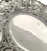 ANTIQUE 925 STERLING SILVER HANDMADE HEAVY FLORAL REPOUSSE ORNATE OVAL DISH