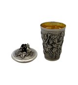 ITALY 925 STERLING SILVER HANDMADE GRAPE LEAF MATTE & SHINY CUP & TRAY & COVER