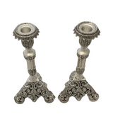 TOPAZIO 925 STERLING SILVER HANDMADE LEAF APPLIQUE ORNATE SLEEK CANDLESTICKS