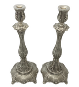 925 STERLING SILVER HANDMADE LEAF APPLIQUE CHASED SWIRL MATTE SHINY CANDLESTICKS