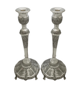 FINE ITALY 925 STERLING SILVER HANDMADE FLORAL SWIRL CHASED ORNATE CANDLESTICKS