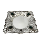 FINE 925 STERLING SILVER & GREEN STONE HANDMADE CHASED LEAF APPLIQUE CUP & TRAY
