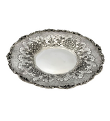 ITALIAN 925 STERLING SILVER HANDMADE CHASED SWIRL FLORAL MATTE SHINY CUP & TRAY