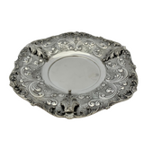 FINE 925 STERLING SILVER HANDMADE LEAF APPLIQUE CHASED ORNATE SHELL CUP & TRAY