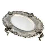 ITALIAN 925 STERLING SILVER HANDMADE LEAF APPLIQUE CHASED WINE BOTTLE & TRAY