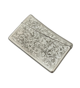 FINE ITALIAN 925 STERLING SILVER HANDMADE CHASED SWIRL ORNATE CARD HOLDER