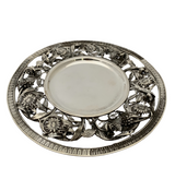 ITALIAN 925 STERLING SILVER & GLASS INSERT HANDMADE HEAVY OPEN FLORAL CUP & TRAY