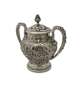 ANTIQUE S. KIRK & SON 925 STERLING SILVER HANDMADE FLORAL REPOUSSE HONEY DISH