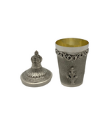 925 STERLING SILVER HANDMADE ORNATE LEAF APPLIQUE MATTE SHINY CUP & TRAY & COVER