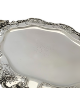 ANTIQUE REDLICH & CO 925 STERLING SILVER HANDMADE CHASED FLORAL REPOUSSE TRAY