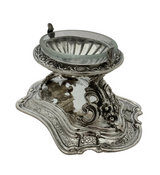 FINE 925 STERLING SILVER & CRYSTAL HANDMADE CHASED OVAL SALT HOLDER ON STAND