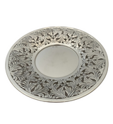925 STERLING SILVER & GLASS HANDMADE OPEN CHASED FLORAL LEAF SWIRL CUP & TRAY