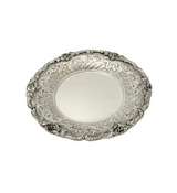 ITALY 925 STERLING SILVER HANDMADE CHASED SWIRL ORNATE MATTE & SHINY CUP & TRAY
