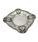 FINE 925 STERLING SILVER HANDMADE FLORAL LEAF APPIQUE CHASED ORNATE CUP & TRAY