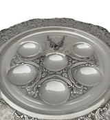 FINE 925 STERLING SILVER HANDMADE CHASED FLORAL LEAF APPLIQUE 3 LEG SEDER PLATE