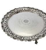 ANTIQUE HENNEGAN BATES & CO 925 STERLING SILVER HANDMADE REPOUSSE 3 LEG SALVER