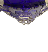 FINE 925 STERLING SILVER & GLASS HANDMADE LEAF SWIRL ORNATE DOUBLE SALT HOLDER