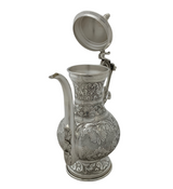 FINE 925 STERLING SILVER HANDMADE CHASED LEAF APPLIQUE MATTE & SHINY OIL PITCHER