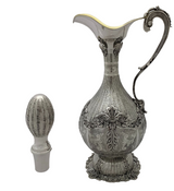 FINE 925 STERLING SILVER HANDMADE LEAF CHASED SWIRL ORNATE BOTTLE HOLDER & TRAY