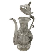 FINE 925 STERLING SILVER HANDMADE CHASED LEAF APPLIQUE MATTE & SHINY OIL PITCHER
