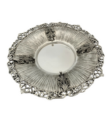 FINE 925 STERLING SILVER HANDMADE STRIATED LEAF APPLIQUE SWIRL ORNATE CUP & TRAY