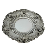 FINE 925 STERLING SILVER HANDMADE LEAF APPLIQUE ORNATE MATTE SHINY CUP & TRAY