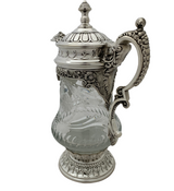FINE TOPAZIO 925 STERLING SILVER & CRYSTAL HANDMADE FLORAL CHASED ORNATE PITCHER