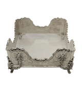 925 STERLING SILVER HANDMADE LEAF APPLIQUE CHASED MATTE & SHINY NAPKIN HOLDER