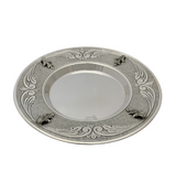 FINE 925 STERLING SILVER HANDMADE LEAF APPLIQUE CHASED MATTE & SHINY CUP & TRAY