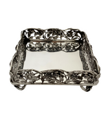 ITALIAN 925 STERLING SILVER HANDMADE FLORAL LEAF OPEN SQUARE FLAT NAPKIN HOLDER