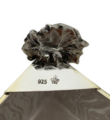 925 STERLING SILVER & GILDED HANDMADE BIRD LEAF ORNATE APPLIQUE NAPKIN HOLDER