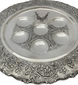 FINE 925 STERLING SILVER HANDMADE FLORAL LEAF APPLIQUE ORNATE 3 LEG SEDER PLATE