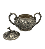 ANTIQUE S. KIRK & SON 925 STERLING SILVER HANDMADE FLORAL REPOUSSE HONEY DISH