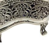 TOPAZIO 925 STERLING SILVER & BLUE CRYSTAL FLORAL LACE CHASED DOUBLE SALT HOLDER