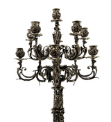 FINE ITALY 925 STERLING SILVER HANDMADE LEAF APPLIQUE 11 LIGHT CANDELABRA & TRAY