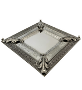 ITALIAN 925 STERLING SILVER HANDMADE LEAF APPLIQUE FLUTED ELIYAHU CUP & TRAY