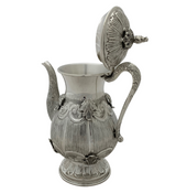 FINE 925 STERLING SILVER HANDMADE CHASED LEAF APPLIQUE MATTE & SHINY OIL PITCHER