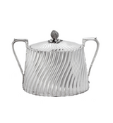 TOPAZIO 925 STERLING SILVER HANDMADE MODERN FLUTED SHINY SLEEK TEA SET & TRAY
